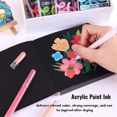 Acrylic Painting Gel Pens 54 Colors with 1mm Bullet Tip, Color Gel Pens for Adult Drawing, Coloring, Sketching, Journaling, DIY, Acrylic Ink Pen for Black Paper, Rock, Glass, School and Art Supplies in Saudi Arabia