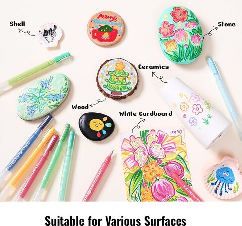 Acrylic Painting Gel Pens 54 Colors with 1mm Bullet Tip, Color Gel Pens for Adult Drawing, Coloring, Sketching, Journaling, DIY, Acrylic Ink Pen for Black Paper, Rock, Glass, School and Art Supplies in Saudi Arabia