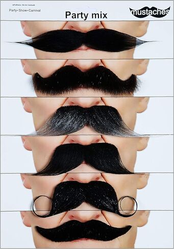 Mustaches Self Adhesive Fake Mustache Mix, Novelty, False Facial Hair Value Pack (6pcs.) in Kuwait