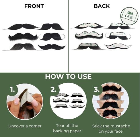 Mustaches Self Adhesive Fake Mustache Mix, Novelty, False Facial Hair Value Pack (6pcs.) in Kuwait