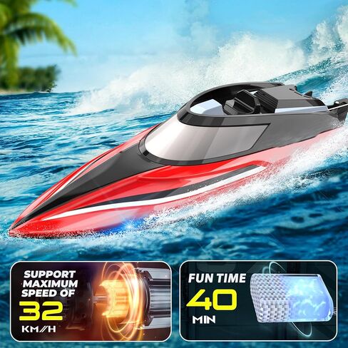 BEZGAR TX124 RC Boat, Brushless Remote Control Boat for Adults, Pool Toys and Water Toys for Kids Age 8-12, Fast Speed RC Boat 35+ KPH, Ideal Gifts for Kids Boys with 2000mAh Rechargeable Battery in Kuwait