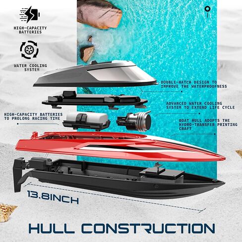 BEZGAR TX124 RC Boat, Brushless Remote Control Boat for Adults, Pool Toys and Water Toys for Kids Age 8-12, Fast Speed RC Boat 35+ KPH, Ideal Gifts for Kids Boys with 2000mAh Rechargeable Battery in Kuwait