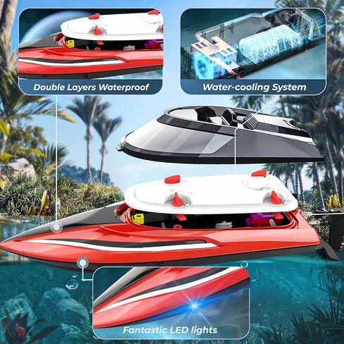 BEZGAR TX124 RC Boat, Brushless Remote Control Boat for Adults, Pool Toys and Water Toys for Kids Age 8-12, Fast Speed RC Boat 35+ KPH, Ideal Gifts for Kids Boys with 2000mAh Rechargeable Battery in Kuwait