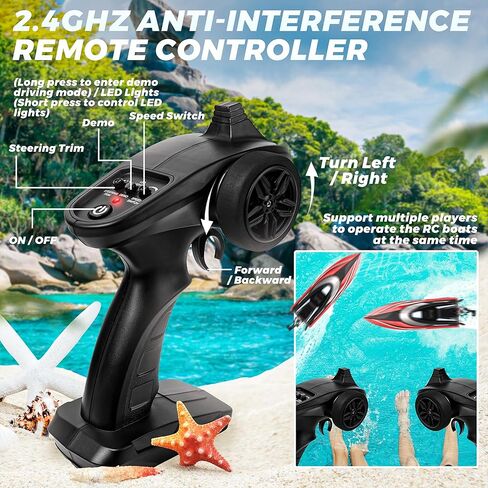 BEZGAR TX124 RC Boat, Brushless Remote Control Boat for Adults, Pool Toys and Water Toys for Kids Age 8-12, Fast Speed RC Boat 35+ KPH, Ideal Gifts for Kids Boys with 2000mAh Rechargeable Battery in Kuwait