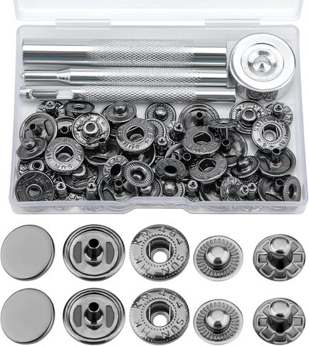 12 Sets 15mm Snap Buttons Fastener Kit No Sew Removable Metal Heavy Duty Snap Buttons with 4 Metal Install Tools for Denim Clothing Jeans Pants Leather Bags Jackets (Black) in Saudi Arabia