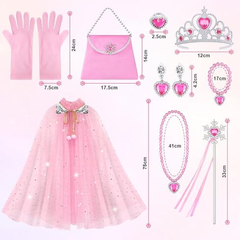 Vicloon 11PCS Princess Cape Set, Princess Dress Up Cloak With Crown, Wand, jewelry, and bag, Princess Dress Up Clothes for Little Girls, Princess Cape for 3+ Year Old Christmas Birthday Gifts(Pink) in Saudi Arabia