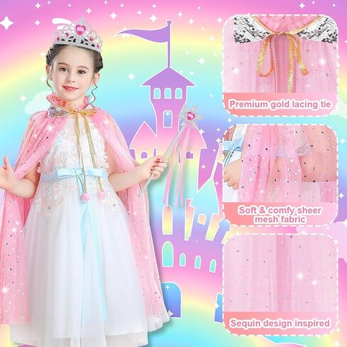 Vicloon 11PCS Princess Cape Set, Princess Dress Up Cloak With Crown, Wand, jewelry, and bag, Princess Dress Up Clothes for Little Girls, Princess Cape for 3+ Year Old Christmas Birthday Gifts(Pink) in Saudi Arabia