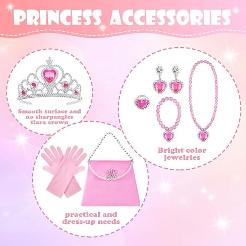 Vicloon 11PCS Princess Cape Set, Princess Dress Up Cloak With Crown, Wand, jewelry, and bag, Princess Dress Up Clothes for Little Girls, Princess Cape for 3+ Year Old Christmas Birthday Gifts(Pink) in Saudi Arabia