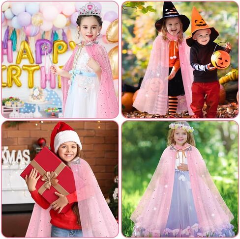 Vicloon 11PCS Princess Cape Set, Princess Dress Up Cloak With Crown, Wand, jewelry, and bag, Princess Dress Up Clothes for Little Girls, Princess Cape for 3+ Year Old Christmas Birthday Gifts(Pink) in Saudi Arabia