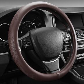 【2025 Model】 High-Grade Real Cowhide Steering Wheel Cover，Black Genuine Leather Steering Wheel Cover for Cars,Universal 15 inch Steering Wheels,Grid & Square Motif in Saudi Arabia