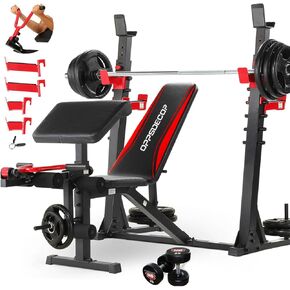 OPPSDECOR Weight Bench Set with Leg Extension and Curl, 900LBS Profesional Bench Press Set and Barbell Rack with Safety Spotter Catches, Preacher Curl Workout Benches for Home Gym in Kuwait