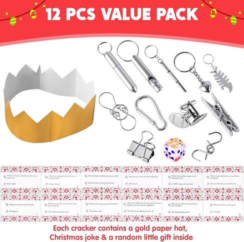 JOYIN 12 pcs Christmas No-Snap Party Favor, Xmas Nutcracker Design Funny Gifts for Kids Includes Party Hat, Jokes & Gifts, Christmas Table Decorations for Dinner Traditions Party Supplies in Saudi Arabia