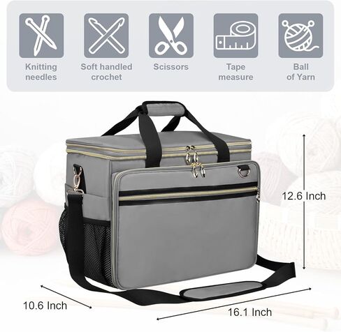 Large Crochet Bags Knitting Bags Yarns Storage Tote, Yarn Bag with Clear Top Lid, Unfinished Project Compartment, 6 Yarns Holes. Holds Knitting Needles, Crochet Hooks, Yarn, Gray, (Bag Only) in Saudi Arabia