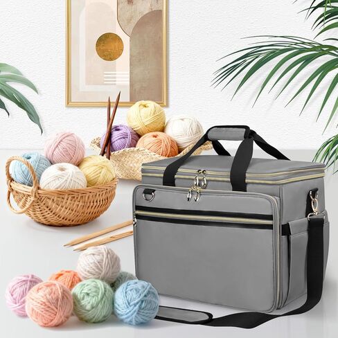 Large Crochet Bags Knitting Bags Yarns Storage Tote, Yarn Bag with Clear Top Lid, Unfinished Project Compartment, 6 Yarns Holes. Holds Knitting Needles, Crochet Hooks, Yarn, Gray, (Bag Only) in Saudi Arabia