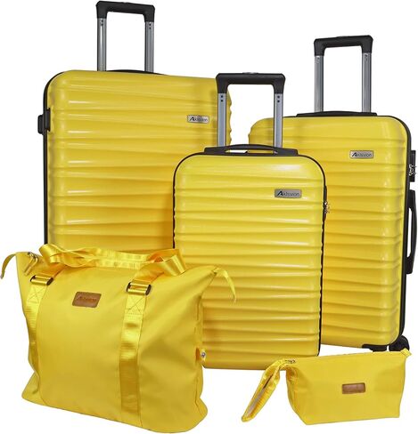 مجموعات أمتعة Aklsvion مكونة من 3 قطع (20/24/28 بوصة) - حقيبة حمل بعجلات - PC+ABS - أمتعة سفر ذات جوانب صلبة (أصفر، مجموعة 3 قطع) in Kuwait