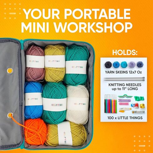 CRAFTISS Crochet Bag Yarn Storage - Christmas Gift - Durable Canvas Yarn Bag for Crochet Accessories - Organizer with Built-In Knitting Accessories Case (Pink) in Saudi Arabia