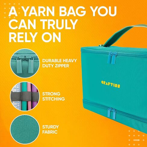 CRAFTISS Crochet Bag Yarn Storage - Christmas Gift - Durable Canvas Yarn Bag for Crochet Accessories - Organizer with Built-In Knitting Accessories Case (Pink) in Saudi Arabia