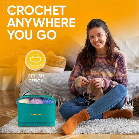 CRAFTISS Crochet Bag Yarn Storage - Christmas Gift - Durable Canvas Yarn Bag for Crochet Accessories - Organizer with Built-In Knitting Accessories Case (Pink) in Saudi Arabia