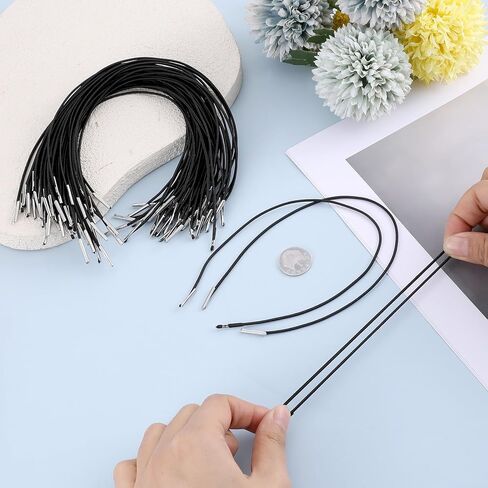 100 PCS Elastic Cord for Masks, 30cm/11.8 inch Barbed Elastic Cords with Metal Ends Soft Stretch Bands to Make Hats Black Barbed Cord Loop for Mask Making Party Hat DIY Menus Book Binding Badges Signs in Kuwait