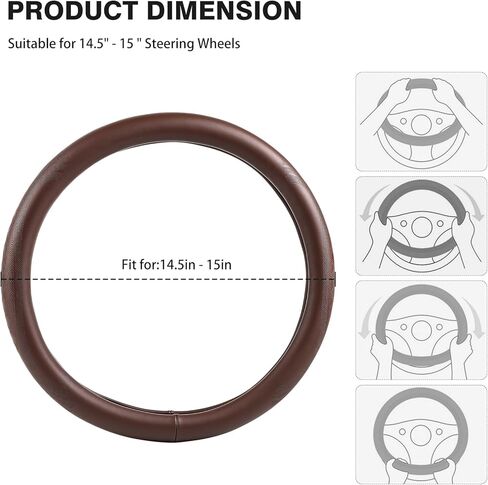 【2025 Model】 High-Grade Real Cowhide Steering Wheel Cover，Black Genuine Leather Steering Wheel Cover for Cars,Universal 15 inch Steering Wheels,Grid & Square Motif in Saudi Arabia