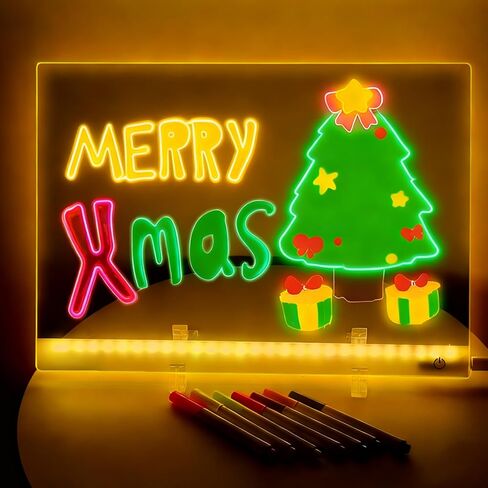LED Drawing Board, 13.7"X10" LED Note Board with Colors, Light Up Acrylic Dry Erase Board with Stand, 4 Modes LED Writing Message Glow Memo Board, with 7 Markers in Saudi Arabia
