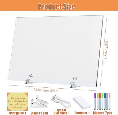 LED Drawing Board, 13.7"X10" LED Note Board with Colors, Light Up Acrylic Dry Erase Board with Stand, 4 Modes LED Writing Message Glow Memo Board, with 7 Markers in Saudi Arabia