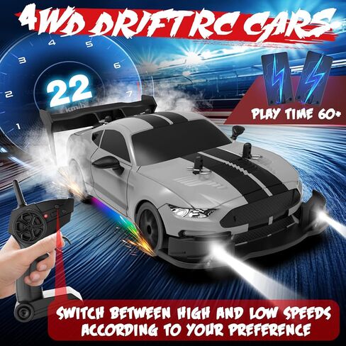 RC الانجراف سيارة 1:20 مقياس سيارات التحكم عن بعد 2.4 جيجا هرتز 4WD عالية السرعة RTR سيارة سباق مع أضواء LED 2 بطاريات قابلة للشحن وإطارات الانجراف سباق لعبة سيارة رياضية للبالغين أطفال بنين بنات in Kuwait