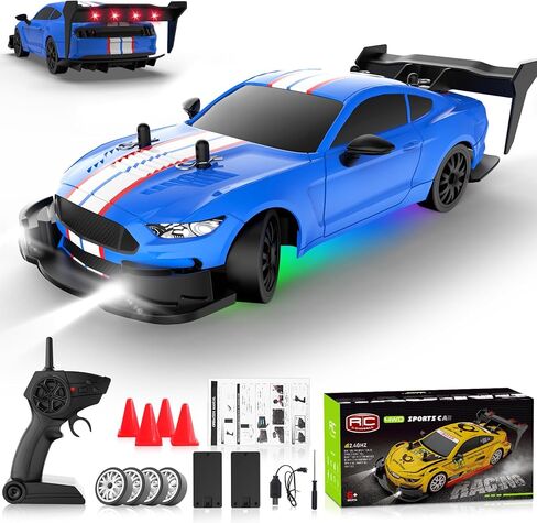 RC الانجراف سيارة 1:20 مقياس سيارات التحكم عن بعد 2.4 جيجا هرتز 4WD عالية السرعة RTR سيارة سباق مع أضواء LED 2 بطاريات قابلة للشحن وإطارات الانجراف سباق لعبة سيارة رياضية للبالغين أطفال بنين بنات in Kuwait