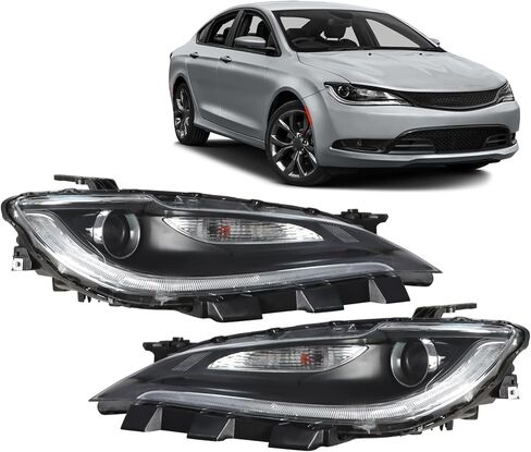 Pair Halogen DRL Headlight Assembly Compatible with 2015-2017 200 Front Driver Passenger Side Projector Headlamp Chrome Trim CH2502292 CH2503292 Left and Right in Saudi Arabia