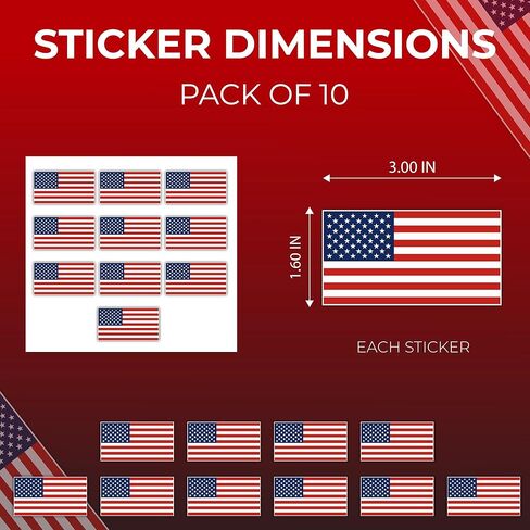 American Flag Waterproof Vinyl Stickers – USA Patriotic Decals USA Patriotic Stickers for Laptops, Water Bottles, Cars, and More (10, Flag Color, 3 x 1.6 Inch) in Saudi Arabia