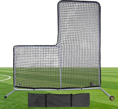Softball Baseball Pitching L Screen Protector Net 7X7 FT Mini L Screen Baseball Net Portable for Batting Cage Indoor Outdoor Portable Baseball Softball Protective L Pitching Screen Net with 2 Wheels in Kuwait