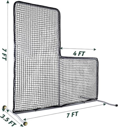 Softball Baseball Pitching L Screen Protector Net 7X7 FT Mini L Screen Baseball Net Portable for Batting Cage Indoor Outdoor Portable Baseball Softball Protective L Pitching Screen Net with 2 Wheels in Kuwait