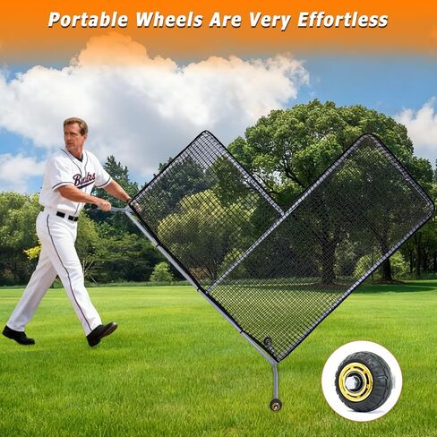 Softball Baseball Pitching L Screen Protector Net 7X7 FT Mini L Screen Baseball Net Portable for Batting Cage Indoor Outdoor Portable Baseball Softball Protective L Pitching Screen Net with 2 Wheels in Kuwait