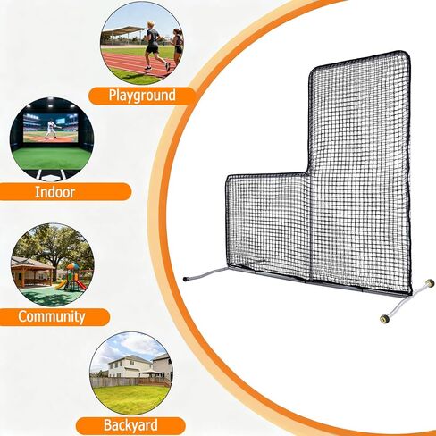 Softball Baseball Pitching L Screen Protector Net 7X7 FT Mini L Screen Baseball Net Portable for Batting Cage Indoor Outdoor Portable Baseball Softball Protective L Pitching Screen Net with 2 Wheels in Kuwait