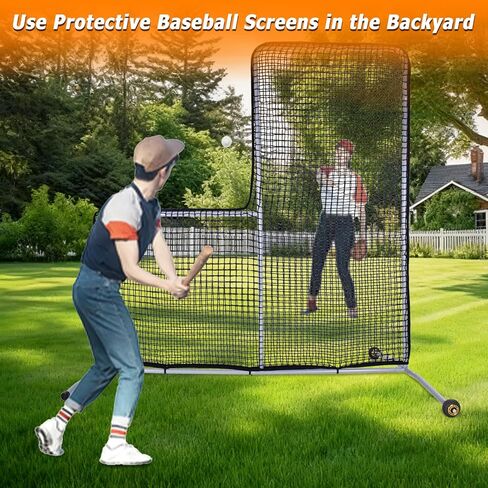 Softball Baseball Pitching L Screen Protector Net 7X7 FT Mini L Screen Baseball Net Portable for Batting Cage Indoor Outdoor Portable Baseball Softball Protective L Pitching Screen Net with 2 Wheels in Kuwait