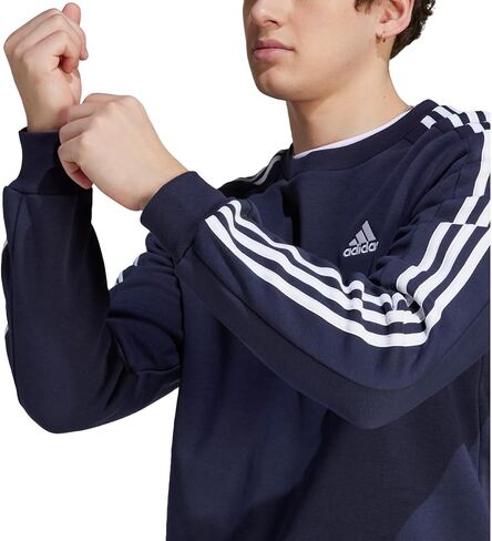 adidas Men's Size Essentials Fleece 3-Stripes Sweatshirt, Dark Grey Heather/Black, Medium/Tall in Saudi Arabia