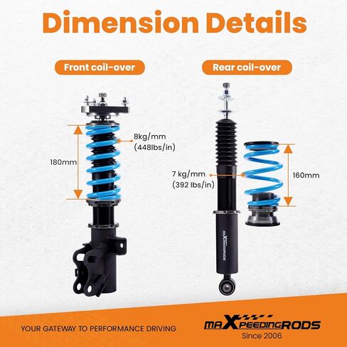 maxpeedingrods Coilover لسيارة Honda Civic Si 2014-2015، طقم تعليق كويلوفر قابل للتعديل بـ 24 مستوى، ارتفاع قابل للتعديل T6 مجموعات خفض مطورة باللون الأزرق in Saudi Arabia