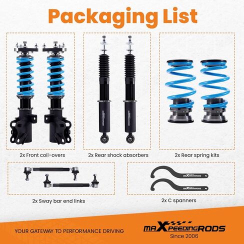 maxpeedingrods Coilover لسيارة Honda Civic Si 2014-2015، طقم تعليق كويلوفر قابل للتعديل بـ 24 مستوى، ارتفاع قابل للتعديل T6 مجموعات خفض مطورة باللون الأزرق in Saudi Arabia