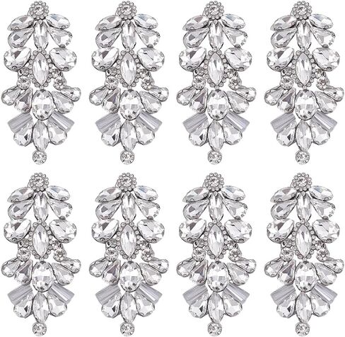 FREEBLOSS 8Pcs Rhinestone Applique Sew On Appliques Rhinestone Patches Silver Crystal Applique Dress Embellishments for Bridal Wedding Clothing 3.7x7.5cm/1.46x2.95inch in Saudi Arabia