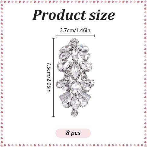 FREEBLOSS 8Pcs Rhinestone Applique Sew On Appliques Rhinestone Patches Silver Crystal Applique Dress Embellishments for Bridal Wedding Clothing 3.7x7.5cm/1.46x2.95inch in Saudi Arabia