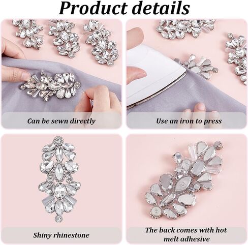 FREEBLOSS 8Pcs Rhinestone Applique Sew On Appliques Rhinestone Patches Silver Crystal Applique Dress Embellishments for Bridal Wedding Clothing 3.7x7.5cm/1.46x2.95inch in Saudi Arabia