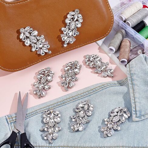 FREEBLOSS 8Pcs Rhinestone Applique Sew On Appliques Rhinestone Patches Silver Crystal Applique Dress Embellishments for Bridal Wedding Clothing 3.7x7.5cm/1.46x2.95inch in Saudi Arabia