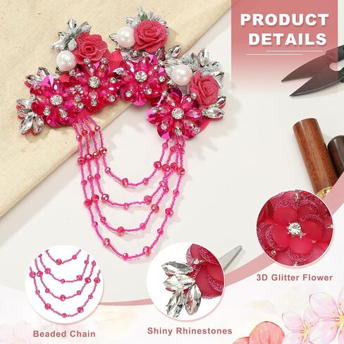 PATIKIL Flower Rhinestone Appliques for Dresses, 3D Champagne Rhinestone Applique Embellishments Handmade 7 Flowers Crystal Sequin Sewing Patches for Wedding in Saudi Arabia