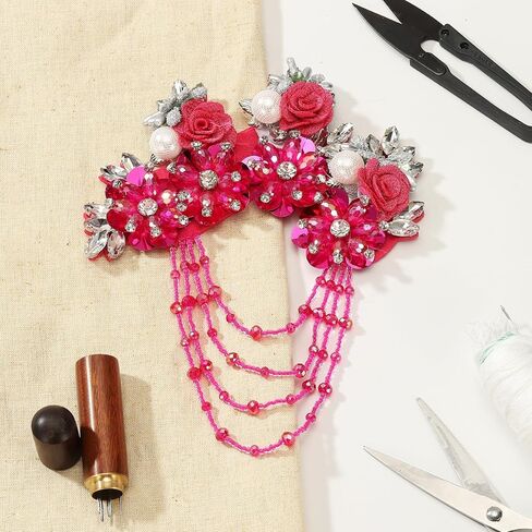 PATIKIL Flower Rhinestone Appliques for Dresses, 3D Champagne Rhinestone Applique Embellishments Handmade 7 Flowers Crystal Sequin Sewing Patches for Wedding in Saudi Arabia
