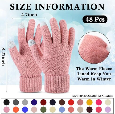Suhine 24 Pairs Winter Touchscreen Gloves Bulk Warm Fleece Lined Knit Gloves Colored Knitted Gloves Full Finger Thermal Gloves Windproof Solid Color Mittens for Women Man Exercise Outdoor in Saudi Arabia