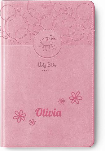 Printualist Personalized Gift Baby’s Bible with Custom Name, New International Version, Pink, Red Letter Edition, Comfort Print, Faux Leather in Saudi Arabia