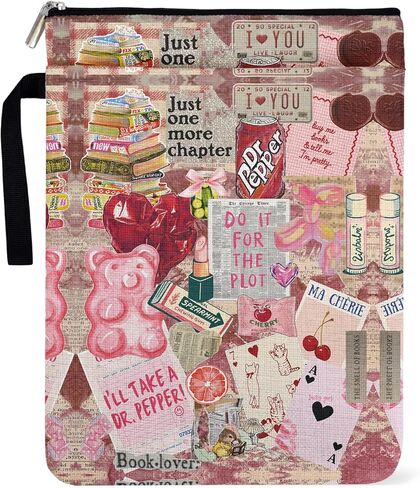 Collage Pattern Book Sleeve for Book Lovers Librarians, Paperback Sleeve Gifts for Librarian Lovers Bookish Group Club, Book Cover with Zippered 9x12 Protector and Carry Handle in Saudi Arabia