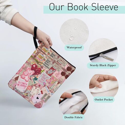 Collage Pattern Book Sleeve for Book Lovers Librarians, Paperback Sleeve Gifts for Librarian Lovers Bookish Group Club, Book Cover with Zippered 9x12 Protector and Carry Handle in Saudi Arabia