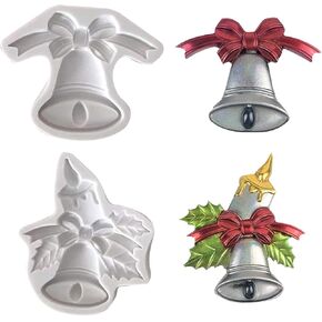 2 قطعة قوالب سيليكون جرس عيد الميلاد، 5D أوراق هولي عيد الميلاد وجرس سيليكون العفن، قالب كعكة عيد الميلاد فندان، للشوكولاتة، الطين، قلادة شجرة عيد الميلاد، DIY اليدوية، ديكورات المنزل in Kuwait
