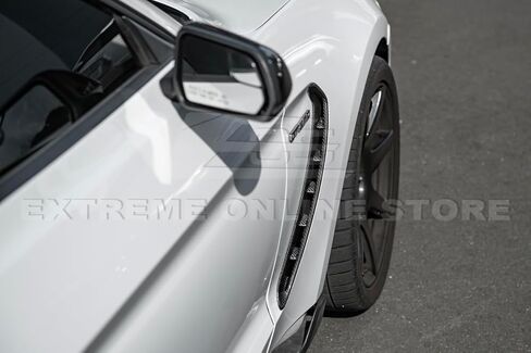 لسيارة فورد موستانج شيلبي GT350 2015-2020 | شريط من ألياف الكربون على طراز مصنع GM على زوج غطاء فتحة التهوية الجانبية للحاجز الأمامي in Saudi Arabia